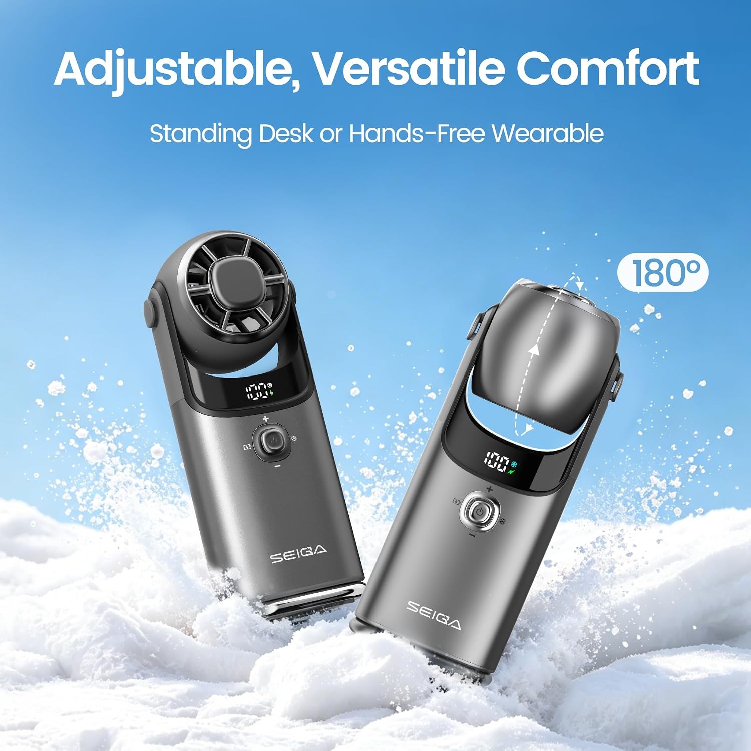 SEIGA Ice Cooling Metal Body Portable Fan, 5200mAh Rechargeable Handheld Fan with Semiconductor Cooling Plate, 16500RPM Powerful Cooling, 100-Speed Quiet Fan for Travel & Summer