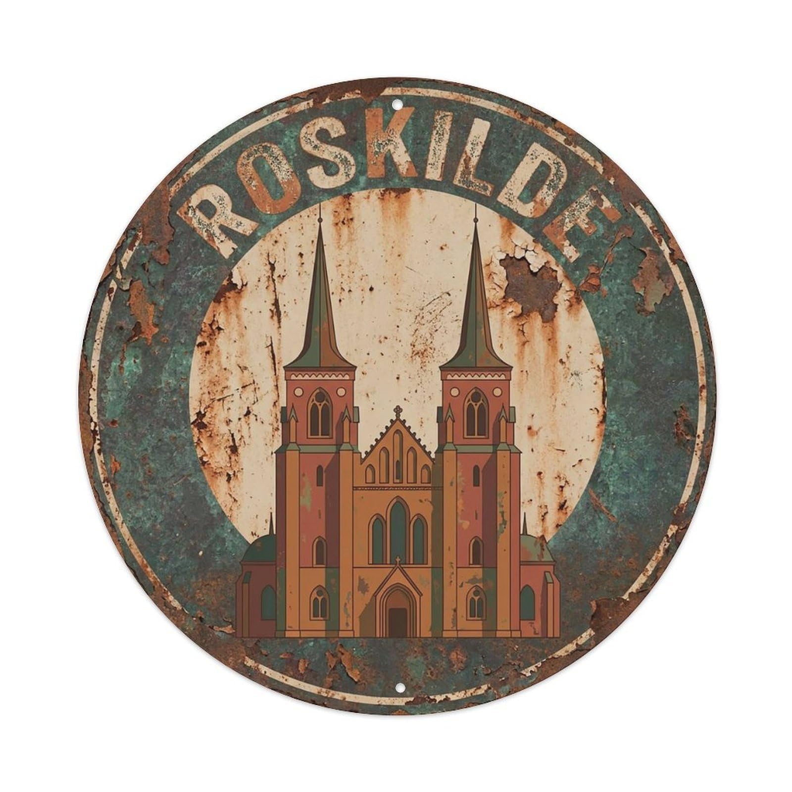 Vintage Travel Denmark Roskilde Vintage Metal Tin Sign Plaque Wall Decor for Cafe, Club Bar, Office, Garden Metal Poster 8x8Inch