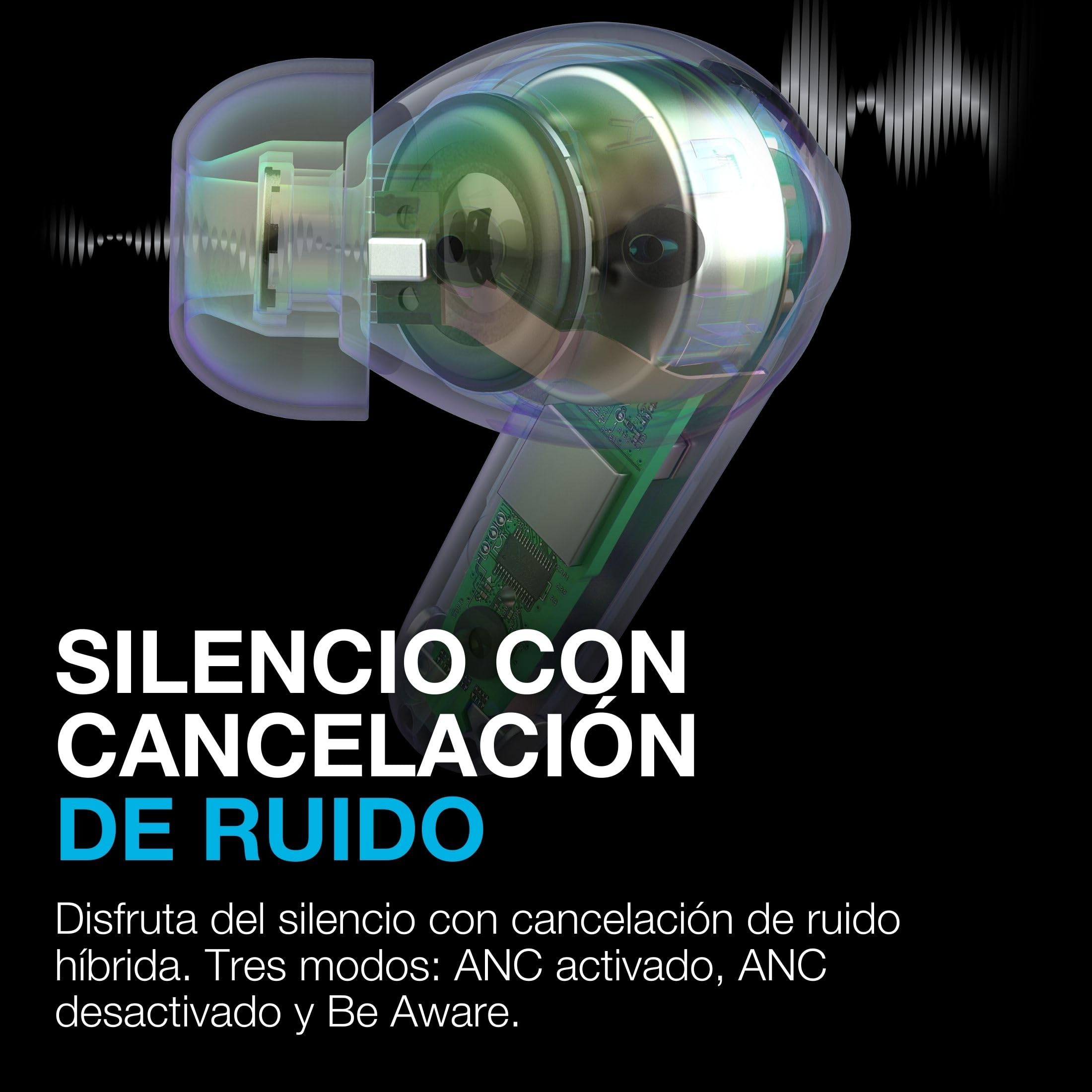 JLab JBuds Pods ANC - Auriculares Bluetooth con Cancelación Activa de Ruido, 56+ Horas, In-Ear, IP55, Audio Personalizable, Control por Aplicación, Conexión Multipunto, Llamadas Nítidas, Negro