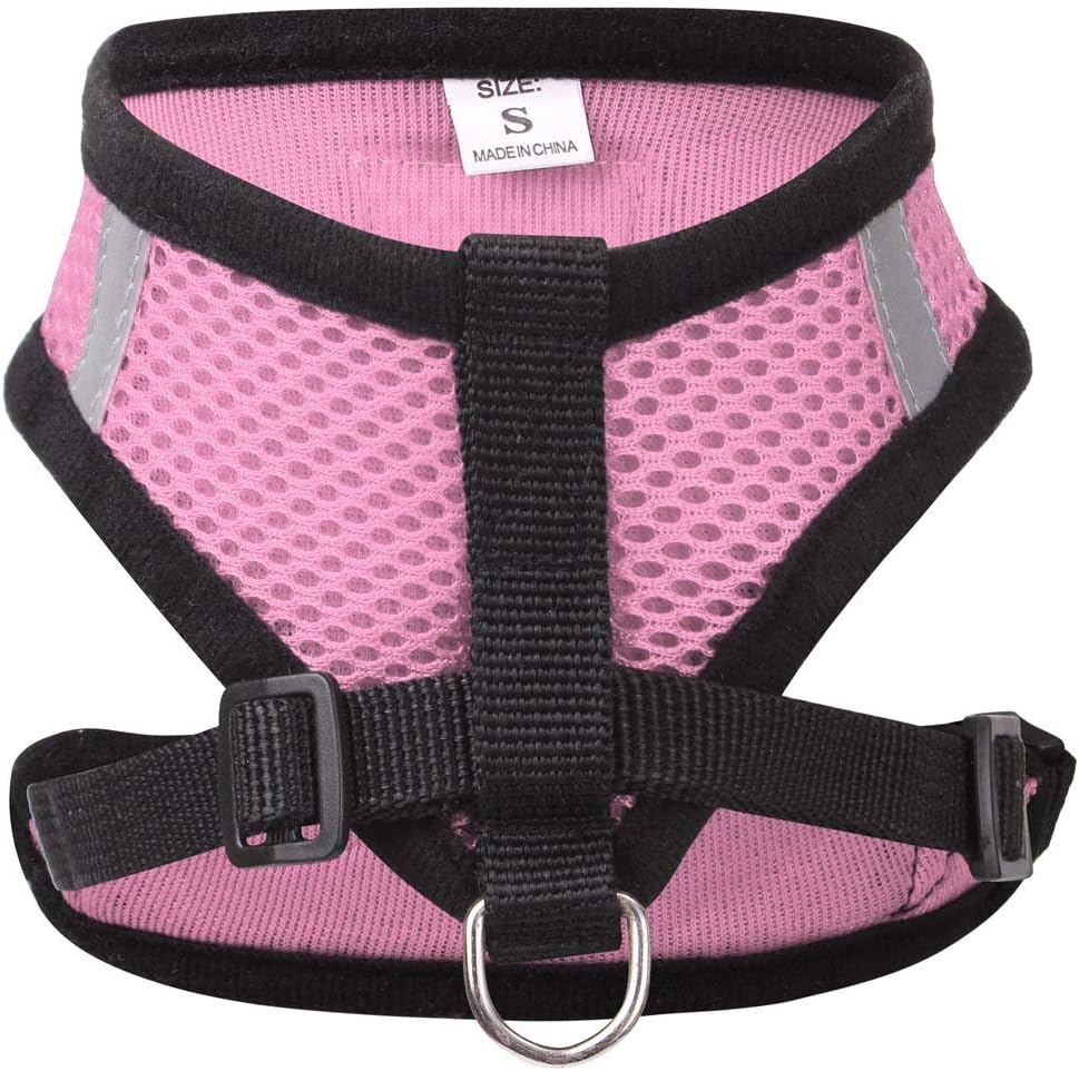 Meeyou Adjustable Soft Mesh Cat Harness with Leash (Medium, Pink with Seat Belt)