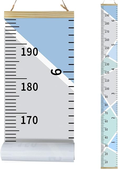 Height Chart for Kids, 7.9 x 79 Inch Children Growth Chart Wall Hanging Ruler Boys Girls Baby Removable Canvas and Wood Measuring Ruler for Children Bedroom & Nursery Decoration (Blue)
