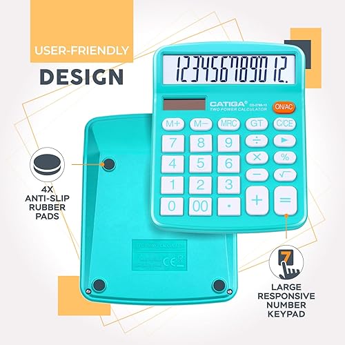 Miniatura 30 de CATIGA CD-2786 - Calculadora de escritorio de 12 dígitos con pantalla LCD grande y botón sensible, con energía solar o batería, función estándar 1
