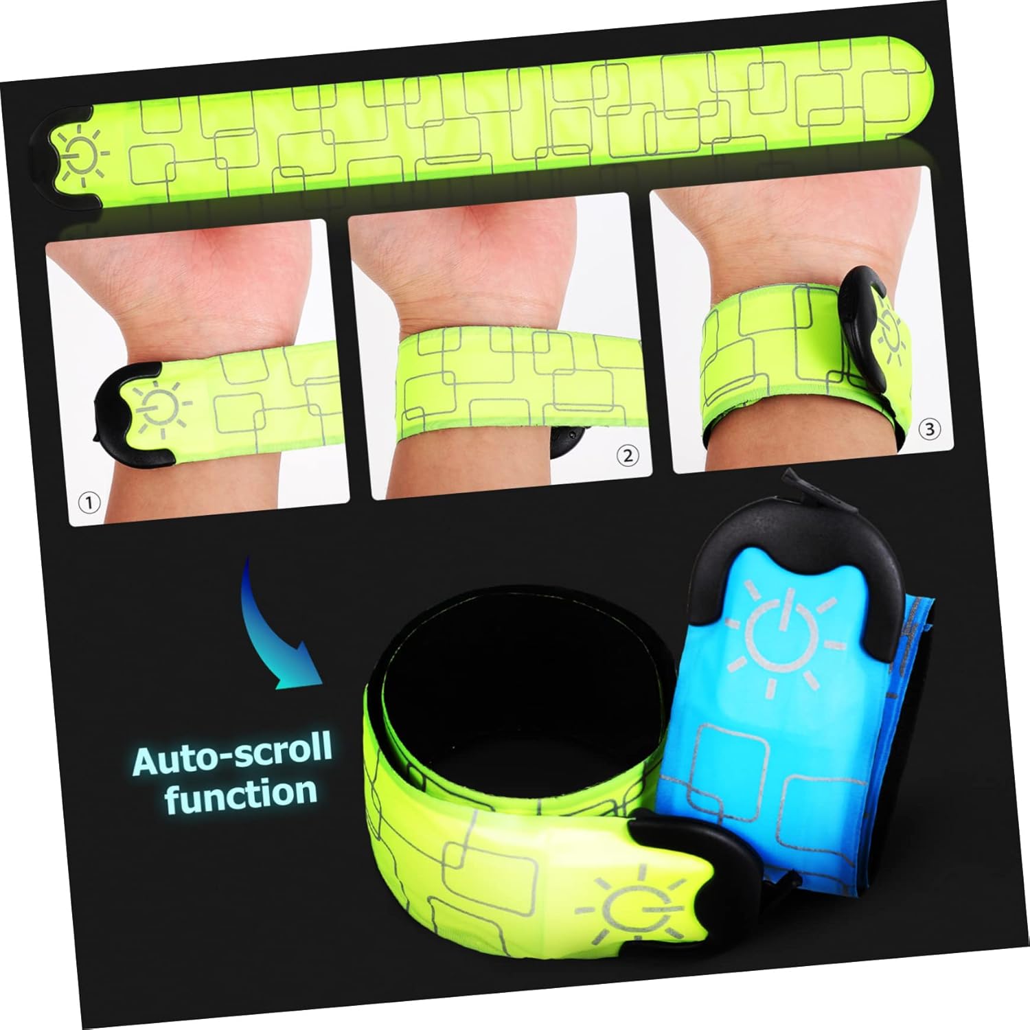 BESPORTBLE 4pcs Led Slap Armbands Rechargeable Reflective Wristbands Lighting Modes for Night Running Walking Cycling Includes and Armbands