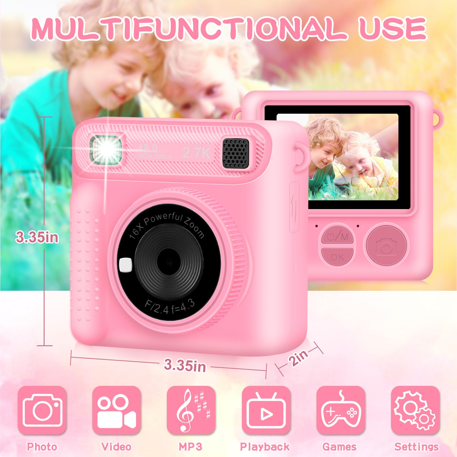Camera for Kids Instant Print,Portable Camera with 32G Card & 1080p Video,Print Paper,Instant Print Camera with Color Pens for DIY,Over 3 Years Old for Boys Girls for Teen Girls