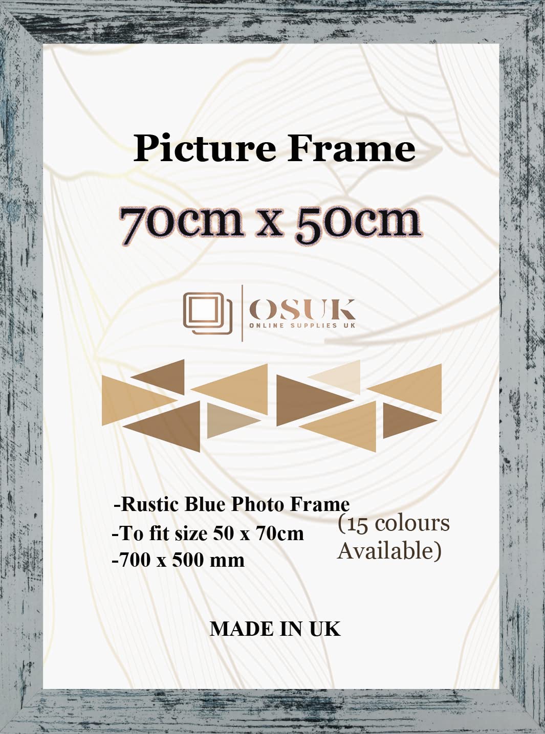 OSUK 50x70cm Rustic Blue Poster Frame - 70 x 50cm Photo Frames with Safe Perspex Front & Wall Mounting Hooks - Puzzle Jigsaw Frame - 70cm x 50cm Picture Frames