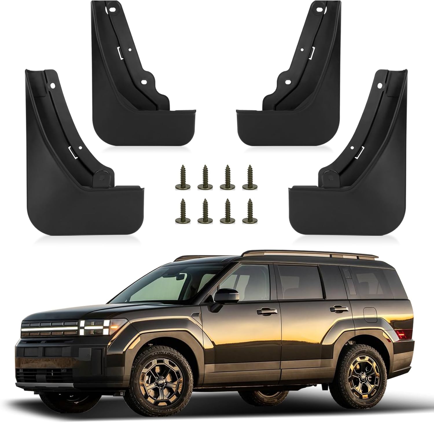 PSLER Fit for Santa Fe 2024 2025 Mud Flaps Set of 4PCS Mud Guard Kit Splash Guards Mudguards Mudflaps with Hardware Kits Accessory Front and Rear for 2024 2025 Santa Fe Accessories