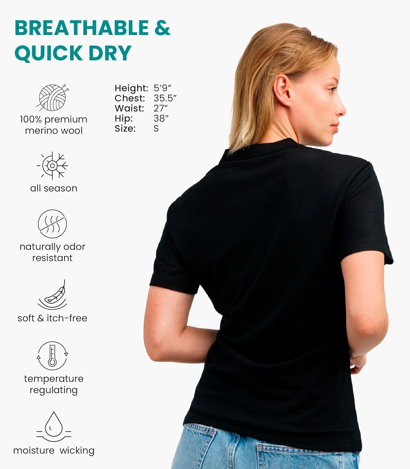 Merino.tech Merino Wool Shirt Women - 100% Merino Wool Base Layer Women Short Sleeve Tee - Image 2