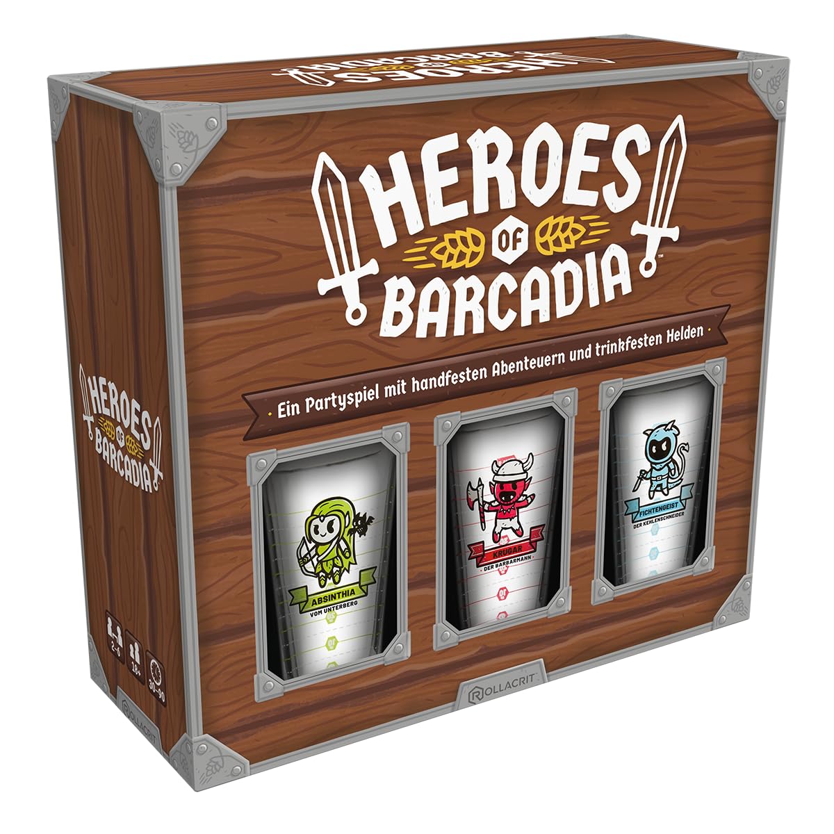 Rollacrit, Heroes of Barcadia, DE-Version, Lustiges Partyspiel für 2-6 Erwachsene ab 18 Jahren, Brettspiel mit 30-90 Spielzeit pro Partie