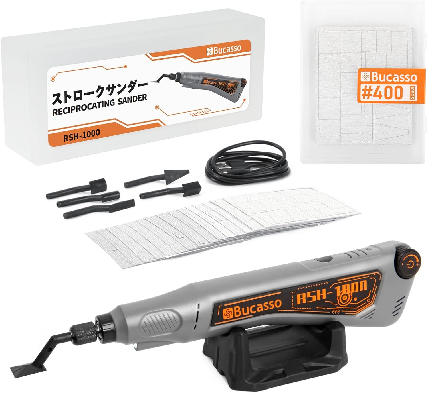 Reciprocating Sander, Variable Speed and USB Charging with LED Light, and 10pcs 400-Grit Sandpaper Multi-Purpose Power Tool for Sanding, Polishing, Finishing, DIY Crafts