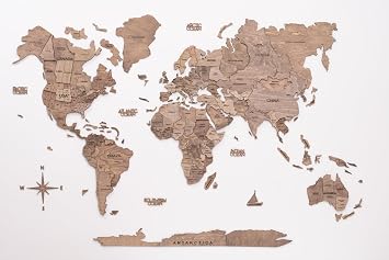 HomeRoots 24" X 39" Wood Brown Wood World Map Hanging Dimensional Sculpture