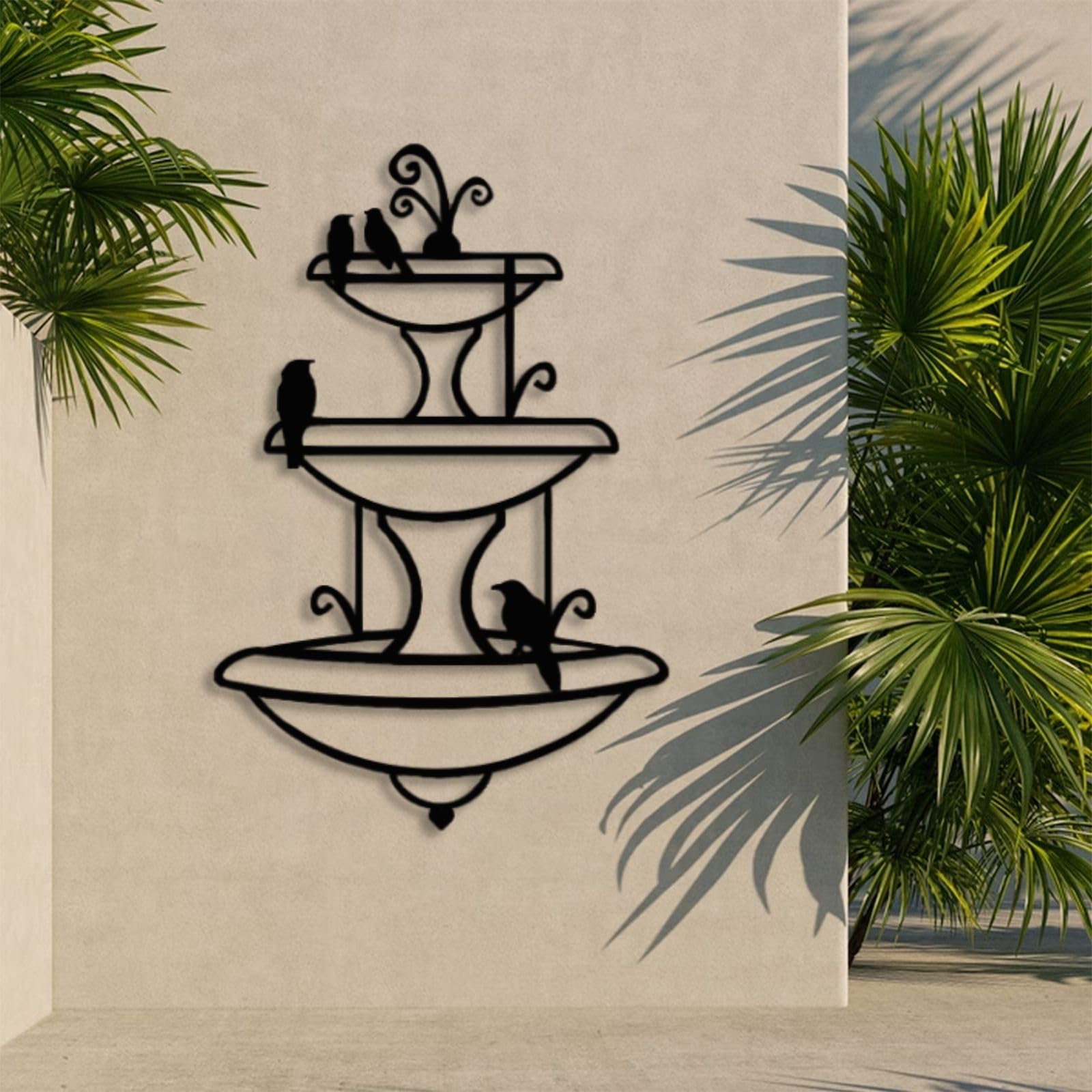 Brunnen und Vogelbad Metall-Wandkunst, Stil minimalistisch