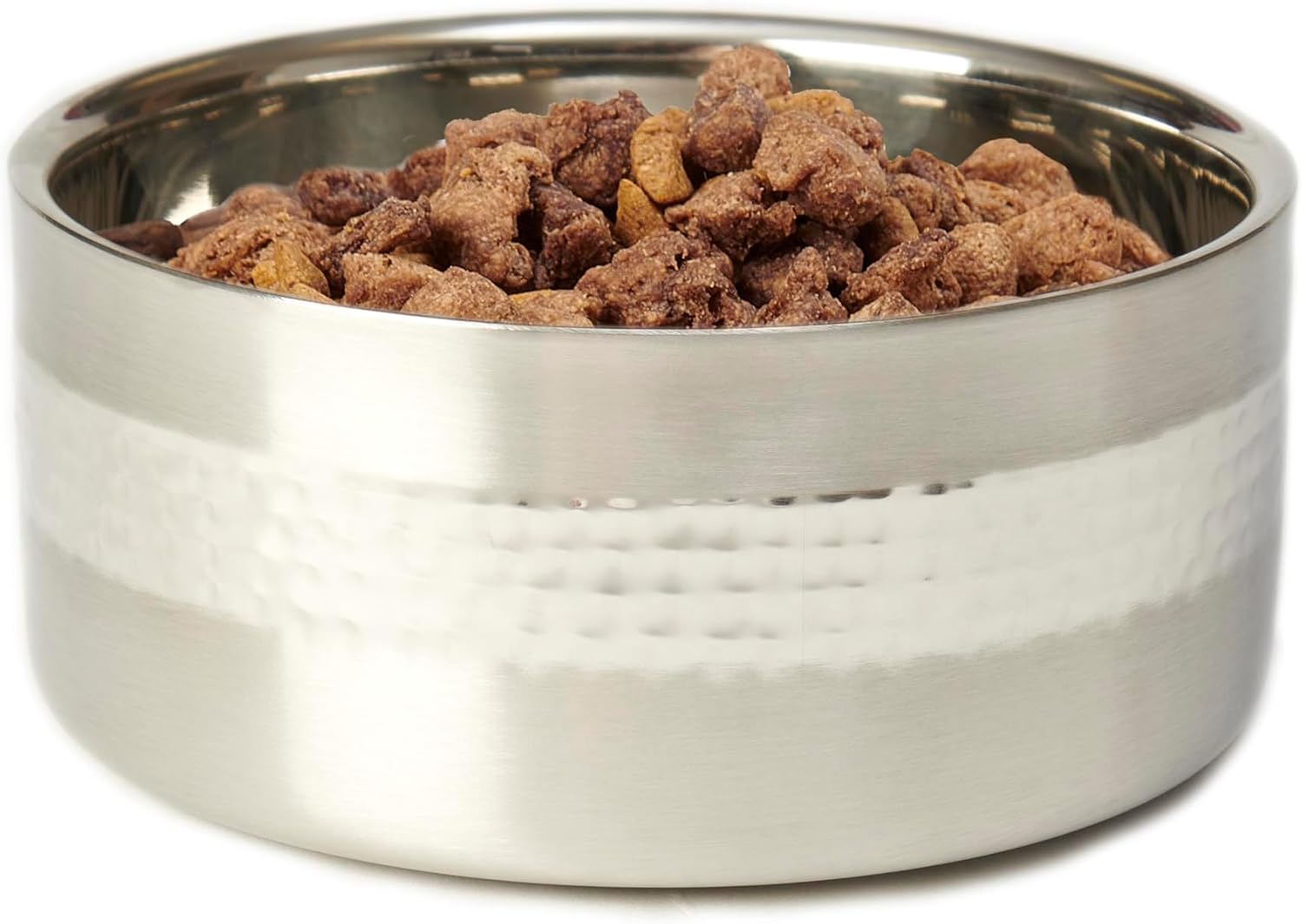 PetRageous 18436 Sanibel Stainless-Steel Hammered Double Walled Dog Bowl 6.69-Inch Width and 3-Inch Height 4.6-Cups Capacity, Metallic