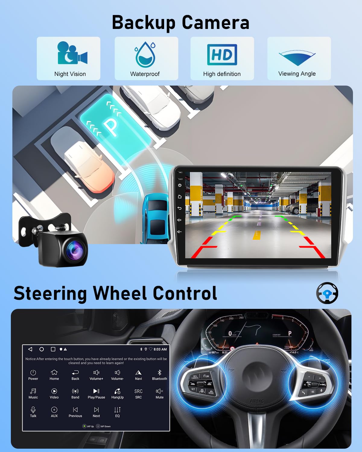 NHOPEEW 2G+64G Android Radio del Coche para Peugeot 2008/208 2012-2018- Wireless Carplay & Android Auto - 10 Pulgadas Radio con WiFi EQ GPS Mirror Link FM RDS + Cámara de visión Trasera