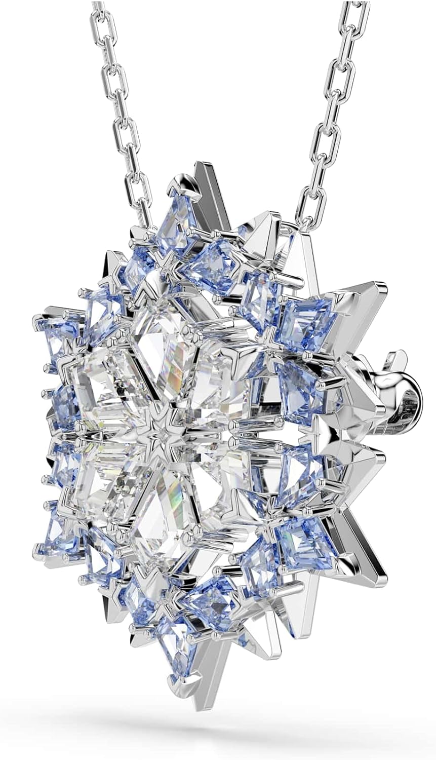 Swarovski Magic pendant and brooch, Snowflake, Blue, Rhodium finish