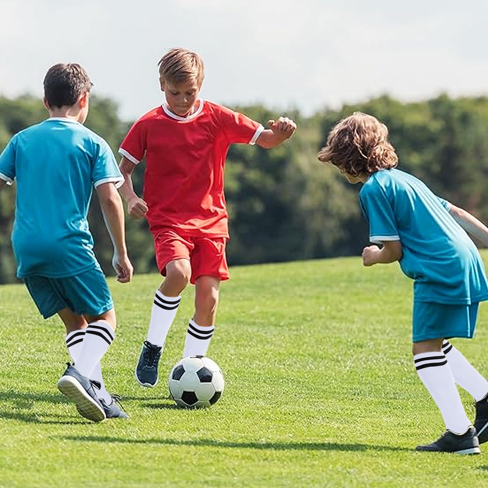 Risipu 4 paia di calzini da calcio per bambini, traspiranti, calzini lunghi da calcio sportivi, per allenamento quotidiano per corsa e allenamento per bambini ragazzi ragazze adolescenti