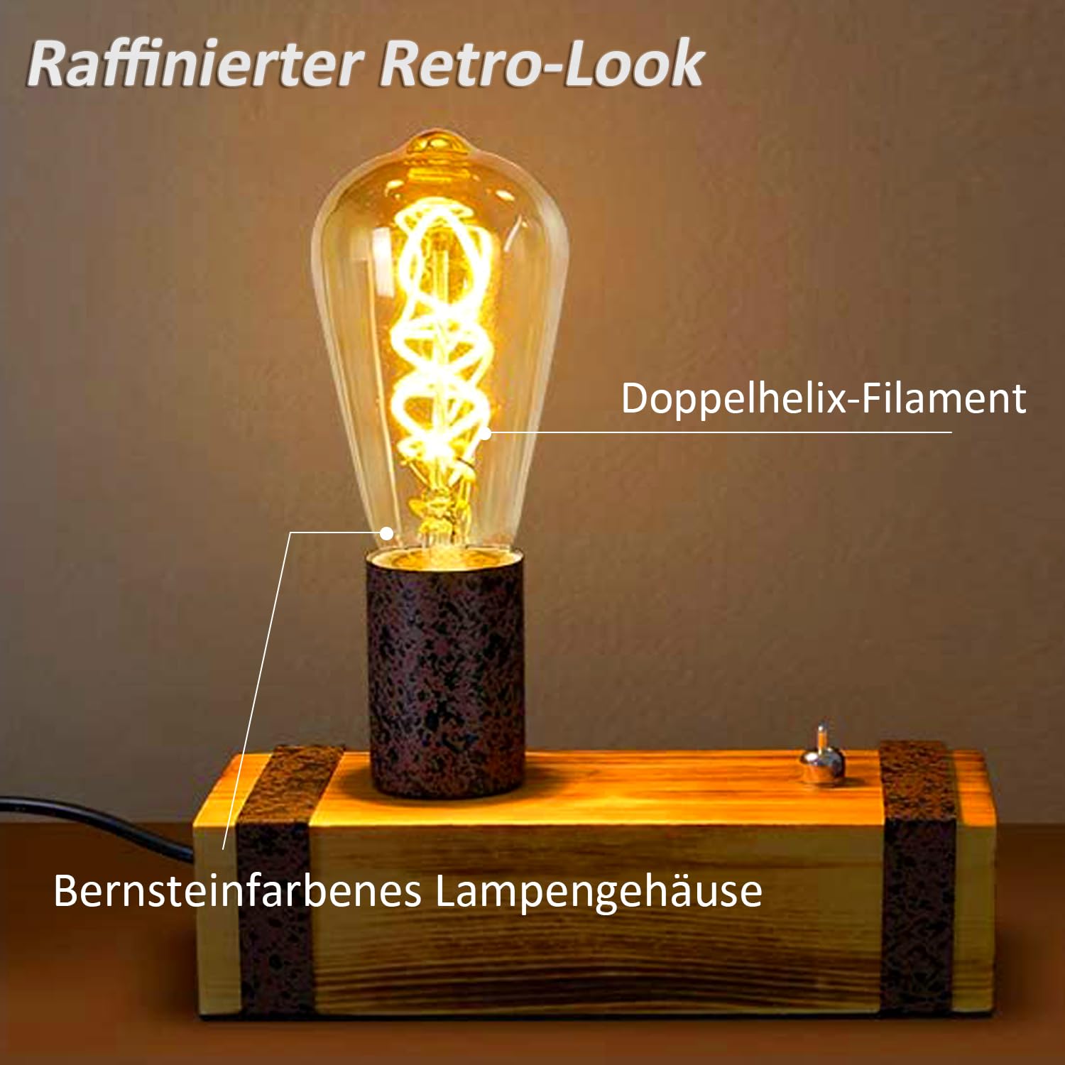 LED-Leuchtmittel, Vintage, E27, dimmbar, 4 W, ST64, Warmweiß, Edison, ideal für die Beleuchtung im Retro-Stil, dekorativ, Bernstein-Glas – 6 Stück