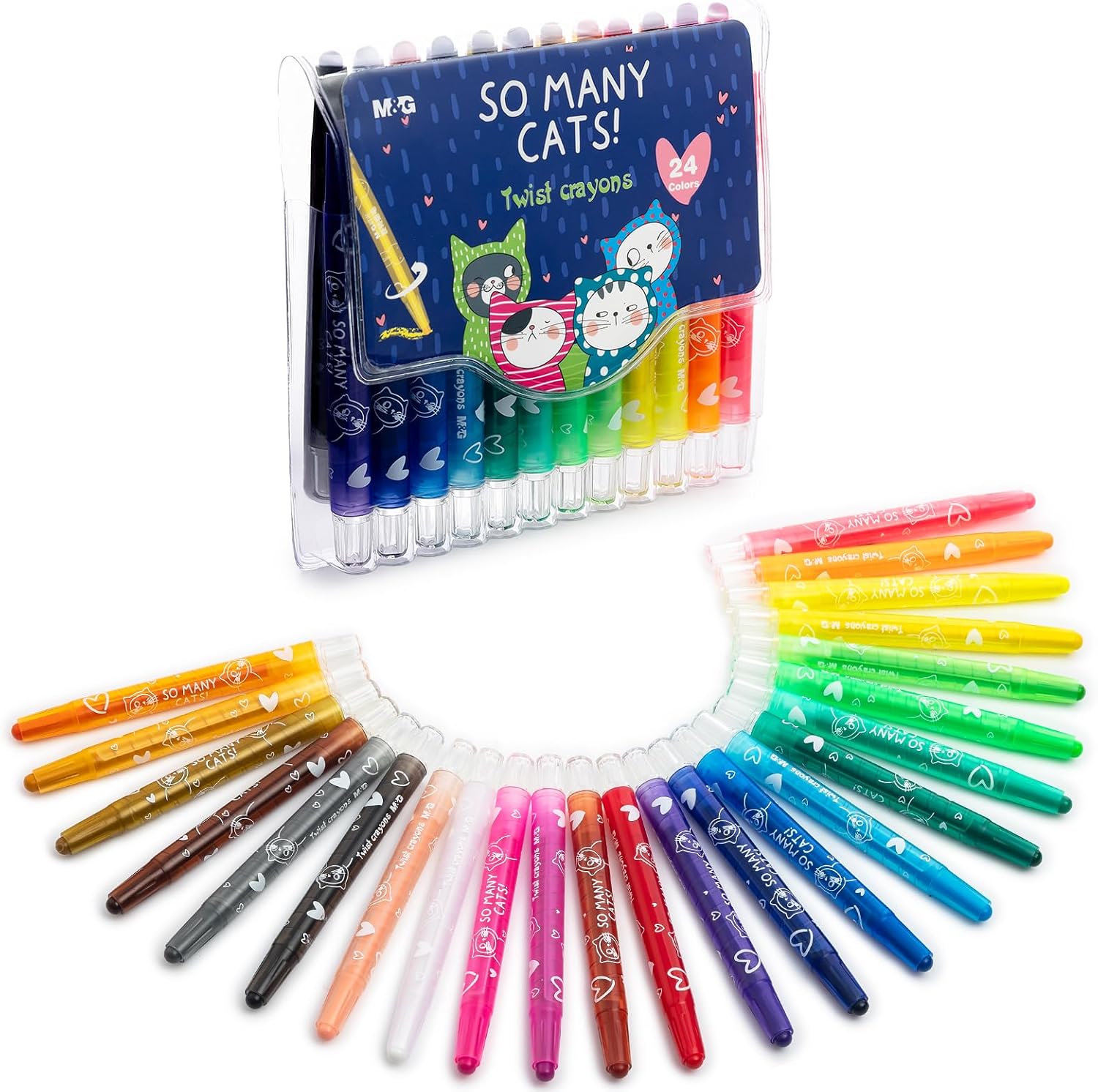 M&G 24 Colors Washable Non-Toxic Crayon Set for artists Coloring, Stocking Stuffers & Christmas Holiday Gifts, Twistable Crayons for artists