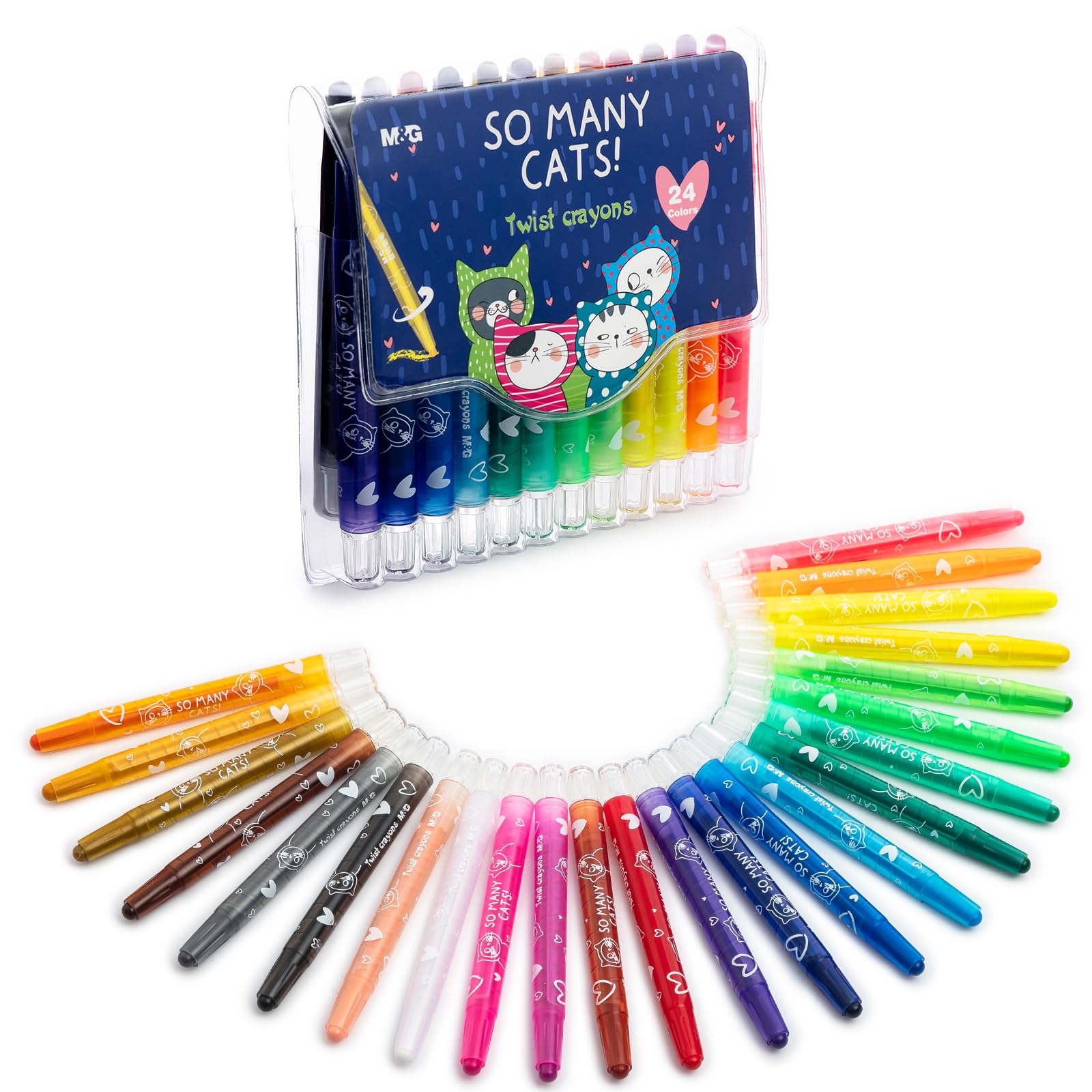 M&amp;G 24 Colors Washable Non-Toxic Crayon Set for artists Coloring, Stocking Stuffers &amp; Christmas Holiday Gifts, Twistable Crayons for artists