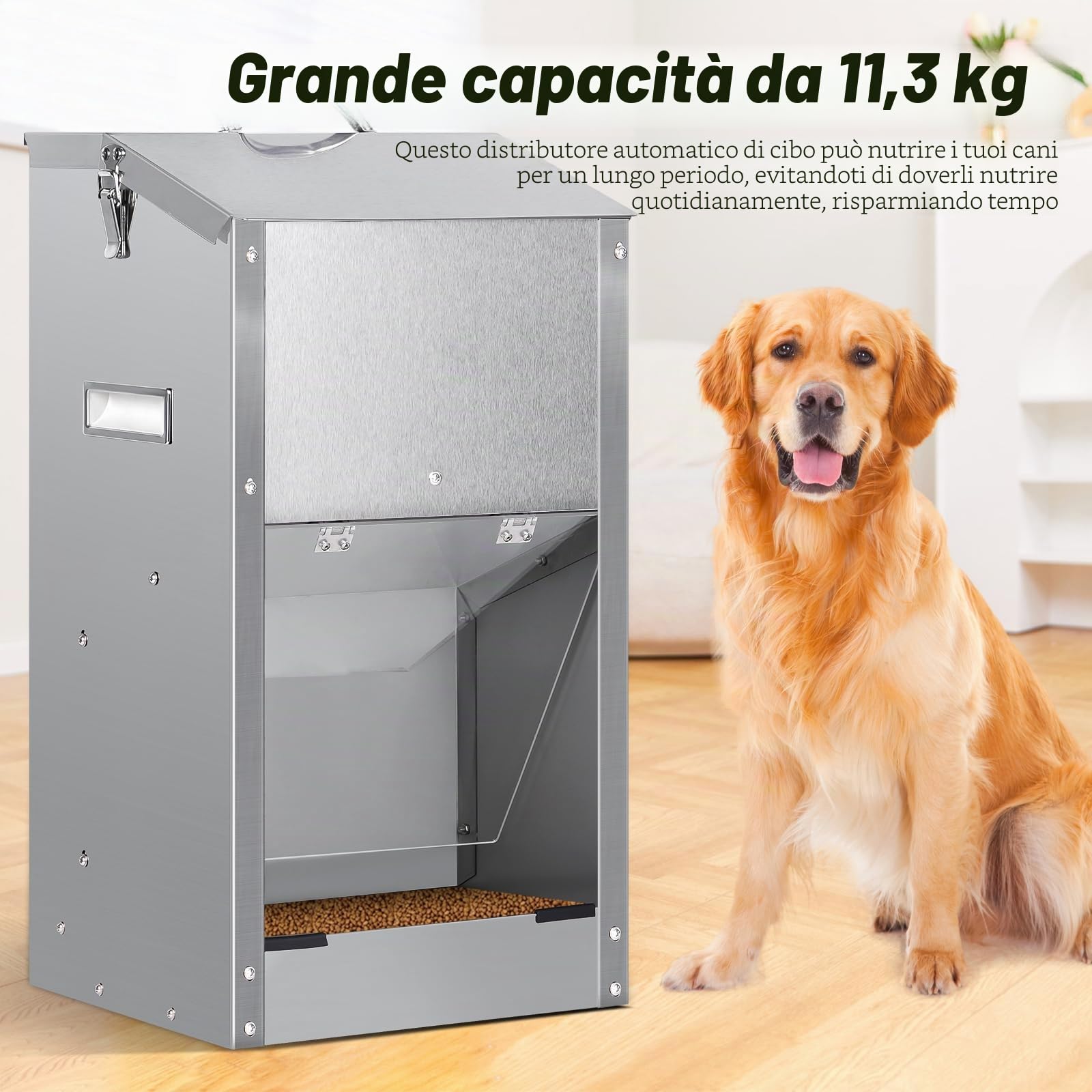 Mangiatoia Automatica per Cani, Mangiatoia per Cani All'Aperto a Gravità di Razza Grande 11Kg Grande Capacità in Acciaio Inox Mangiatoia Automatica a Gravità per Cucciolo, Gatti
