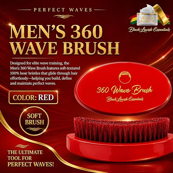 360 Wave Brush Build Deeper Wave Soft & Hard Boar Hair Curve Brush Medium Hard, Red