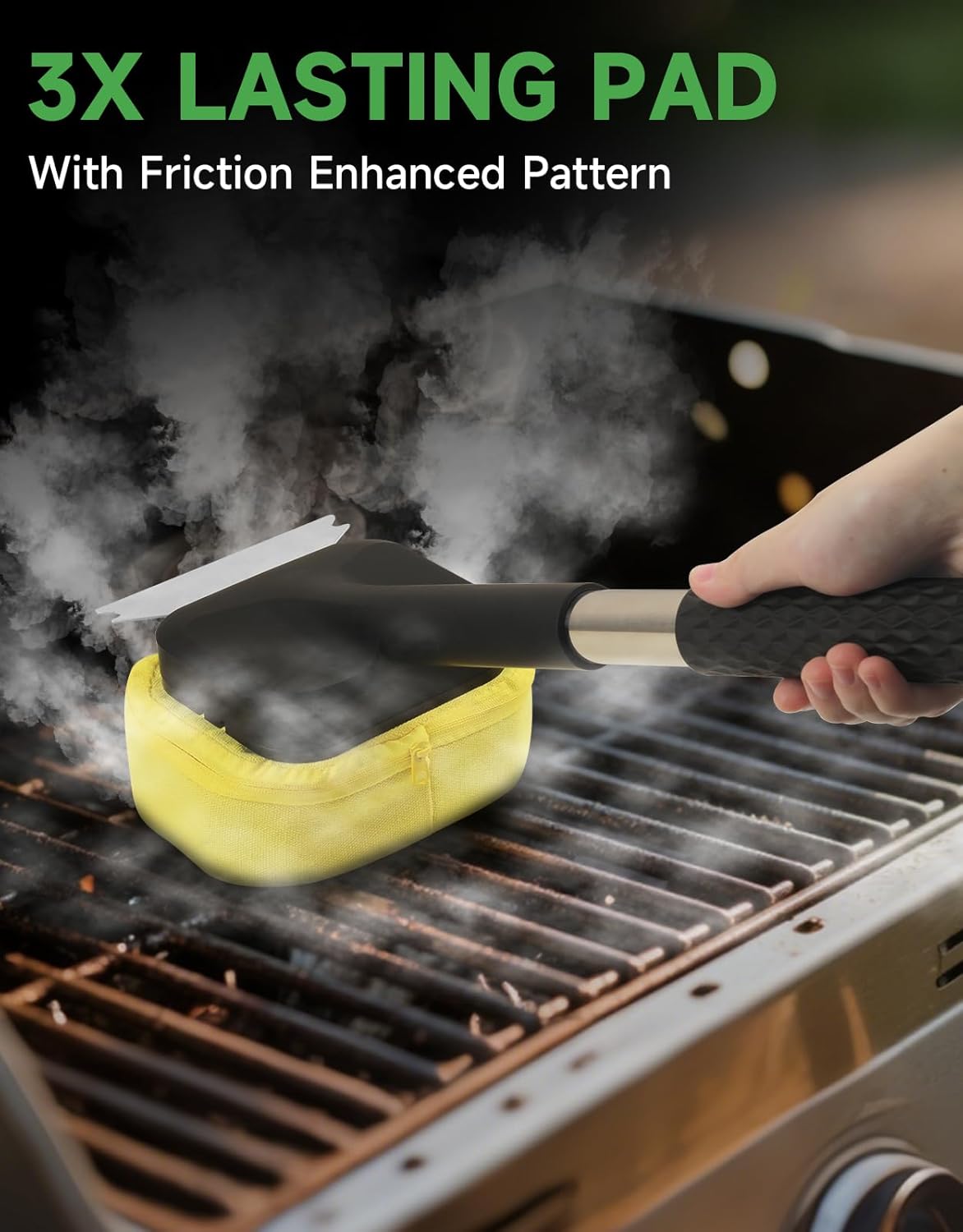 GEEKHOM Bristle Free Steam Grill Brush : Replaceable Head with Scraper for Cast Iron Stainless Grates, Safe Outdoor BBQ Cleaning Tools