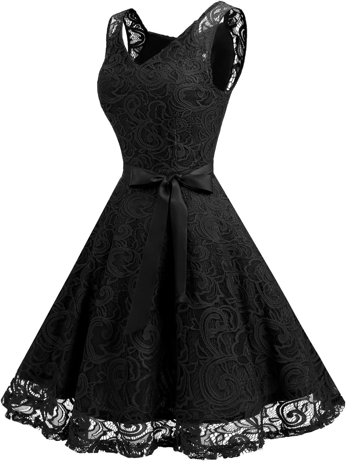 Dressystar Women Floral Lace Bridesmaid Party Dress Short Prom Dress V Neck - Image 2