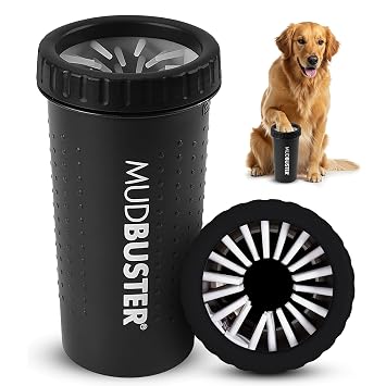 Dexas MudBuster Large Dog Paw Cleaner, Matte Black, Fits 2.5-3.5 Wide Paws, Gentle Silicone Bristles for Quick, Easy Cleaning