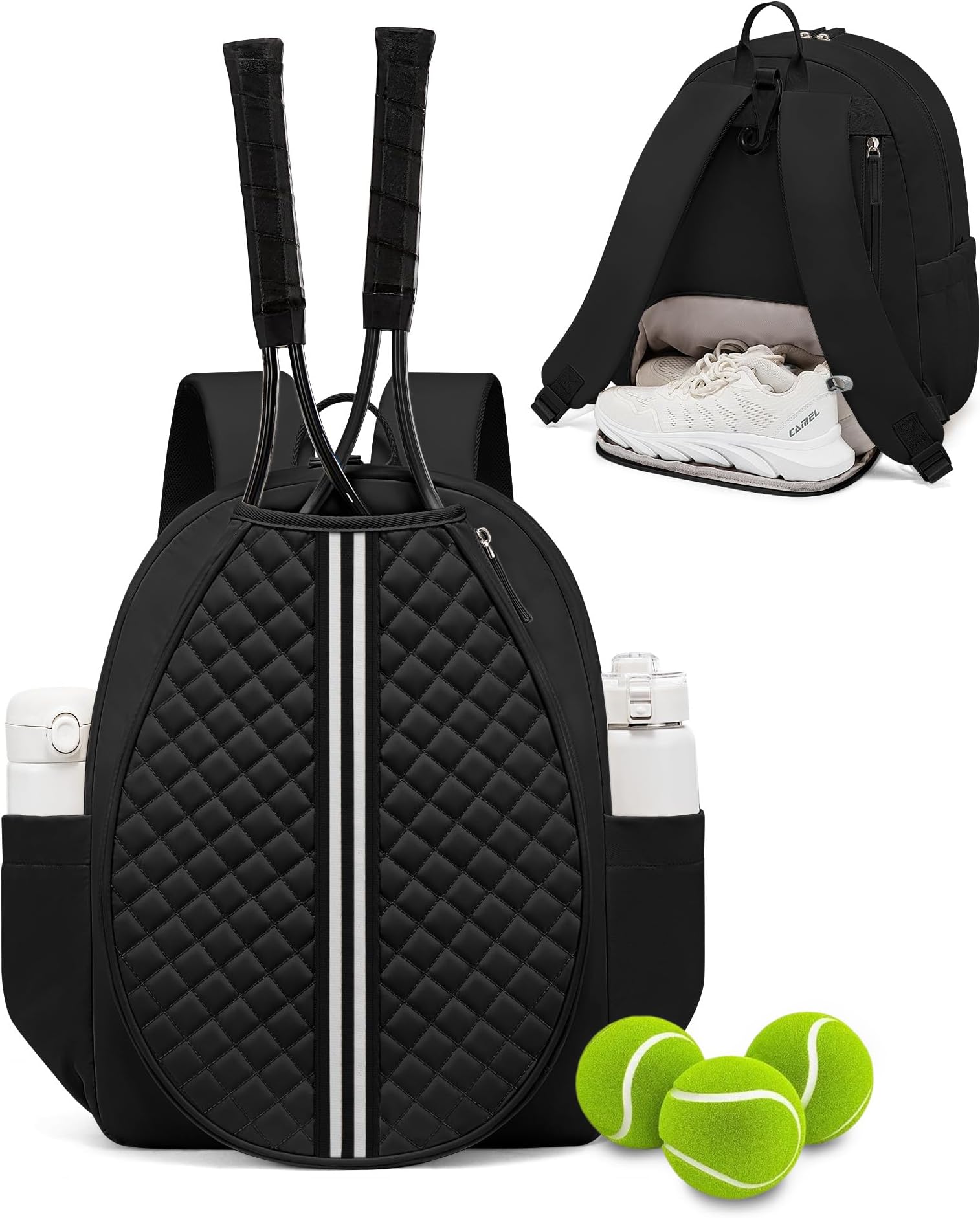 Sucipi Tennis Bag, Quilted Tennis Sling Crossbody Backpack, Water Resistant Tennis Racket Bags for Women Men, Suitable for Pickleball Tennis Badminton
