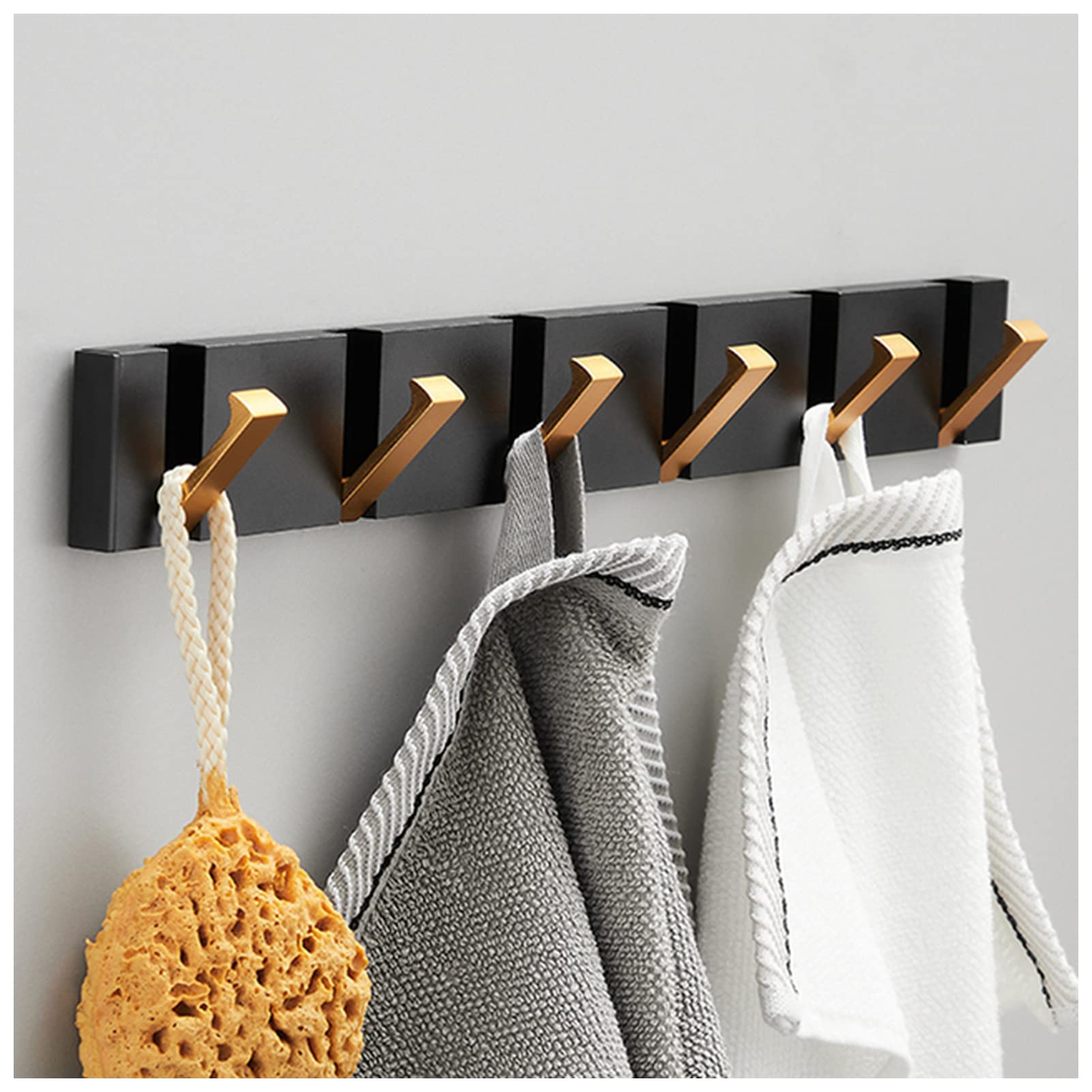 DUnLap Perchero De Pie Percha de Toalla Plegable 2ways instalación Ganchos de Pared Abrigo Ropa for baño Cocina Dormitorio Pasillo, Oro Negro Perchero (Size : Black Gold 6 Hook)