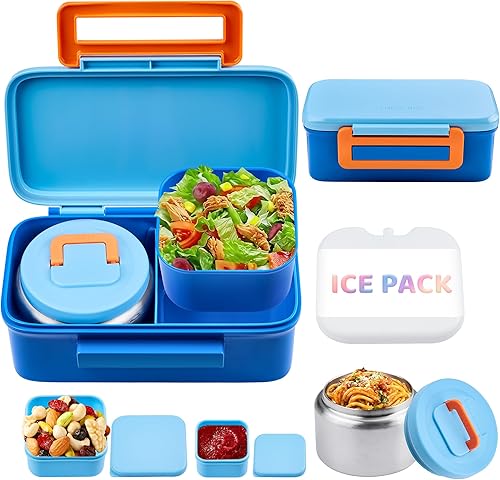 Miniatura 15 de Lonchera Bento para niños con termo de 8 onzas, a prueba de fugas, con 2 compartimentos, botella aislada, bolsa de almuerzo, sin BPA, apta para