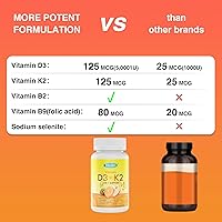Vista 5 de Vitamina D3+K2, D3 5000 UI con K2 MK-7 125 mcg, 120 unidades, sin gluten, suministro para 120 días, 1 paquete