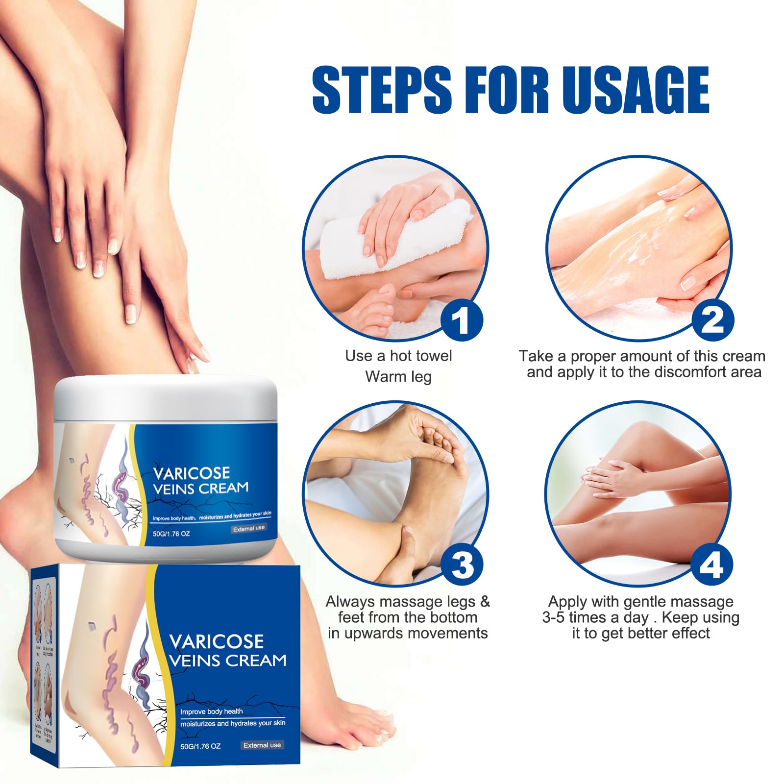 Varicose Veins Cream, Beinpflegebalsam – Creme Gegen Besenreiser, Krampfadern und Besenreiser Entfernen, Natürliche Beinpflege, Verbessert Durchblutung, Pflegt und Beruhigt Müde Beine