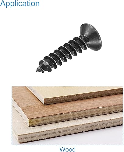 Miniatura 5 de uxcell Tornillos de madera M3.0.197 x 0.472 in Tornillos autorroscantes Phillips de cabeza plana de acero al carbono Tornillos autorroscantes Negro