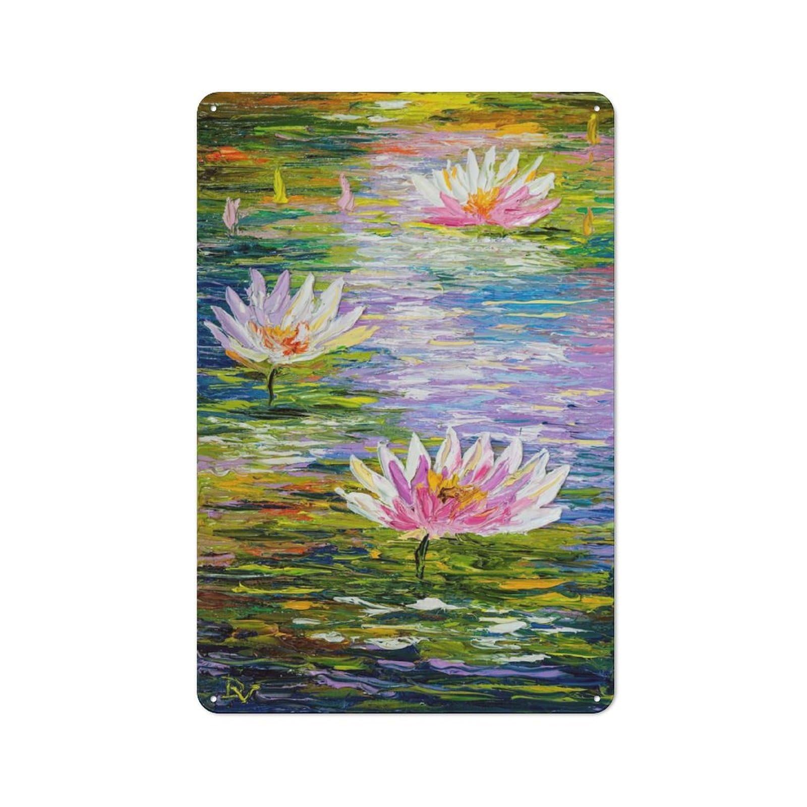 Junmoney Style-21 Vintage Metal Plaque 30X20cm Featuring Joyful Water Lilies For Hallway Wall, For Wall Display Collectors