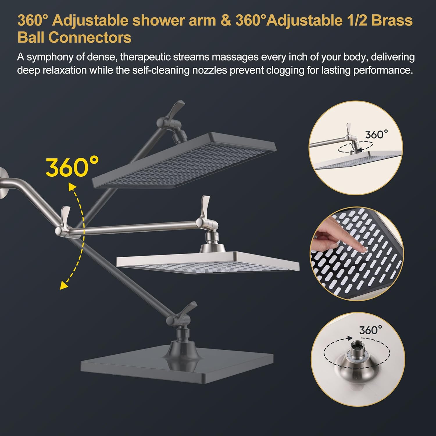 Cobbe Rainfall Shower Head for Bathroom, 11.8 Inch Large Rectangular with Adjustable Stainless Steel 11 Inch Extension Arm - Premium Quality Luxury Experience, No Tools Installation, Brushed Nickel