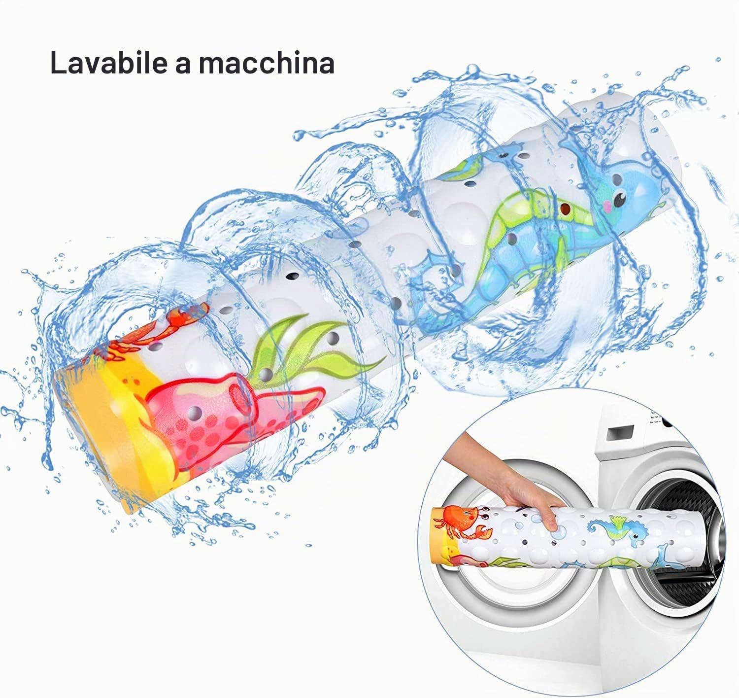 youxiaoshi Tappetino da bagno per bambini, tappetino da bagno per vasca da bagno con fori di scarico e ventose, 100 x 40 cm, morbido e antiscivolo, lavabile in lavatrice (tartaruga)