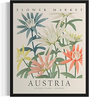 Austria, Edelweiss Art Print Poster, Flower Market Wall Art, Floral Artwork Decor for Bedroom, Kitchen, Bathroom, Livingroom Decoration 52 (Austria, Edelweiss, 11 x 14 inches, Unframed)