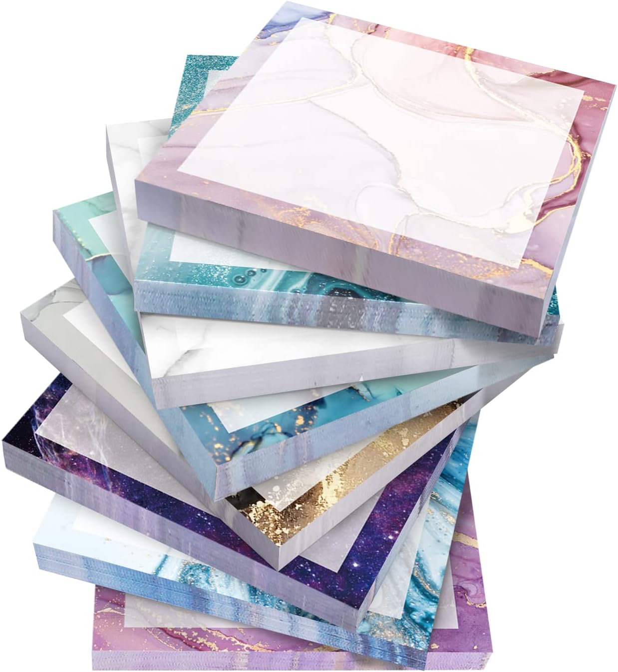 Marble Self Stick Notes Set for Organizing,Reminders, 3" x 3",8 Pads