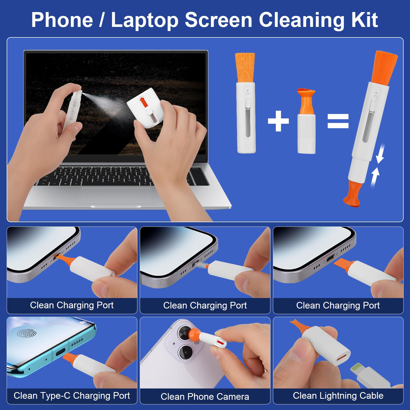 Kit Di Pulizia Elettronica 8 In 1 - Pulisci Tastiera, Kit Di Pulizia Per Tastiera, Pulisci Laptop, Kit Di Pulizia Per Laptop, Kit Di Pulizia Elettronica Per Airpods Pro/Laptop/Telefono Nero