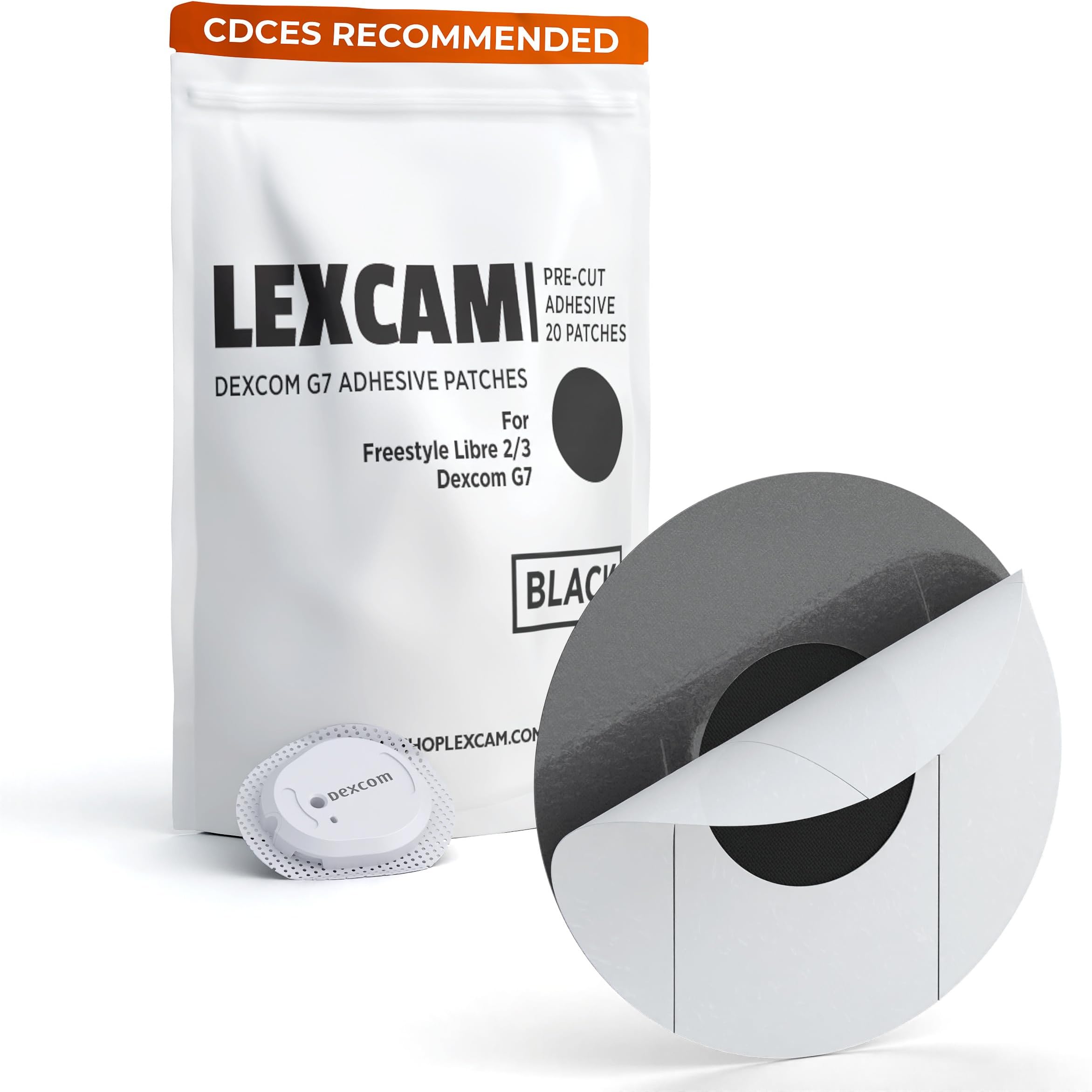 Adhesive Patches Compatible with Dexcom G7 & Stelo, Pack of 20, Waterproof, Color Black Overpatches for CGM, Stays Secure from 10 to 14 Days, Sensor is NOT Included.