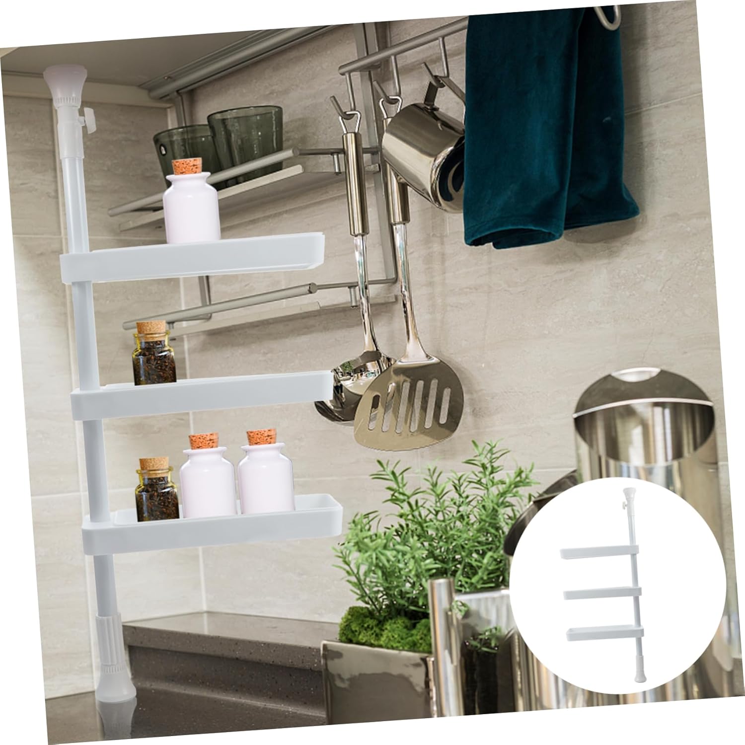 Luxshiny Kitchen Seasoning Rack Multi Storage Shelf for Condiment Jars Space Saving Design No Punching Installation Material Rotatable Organization