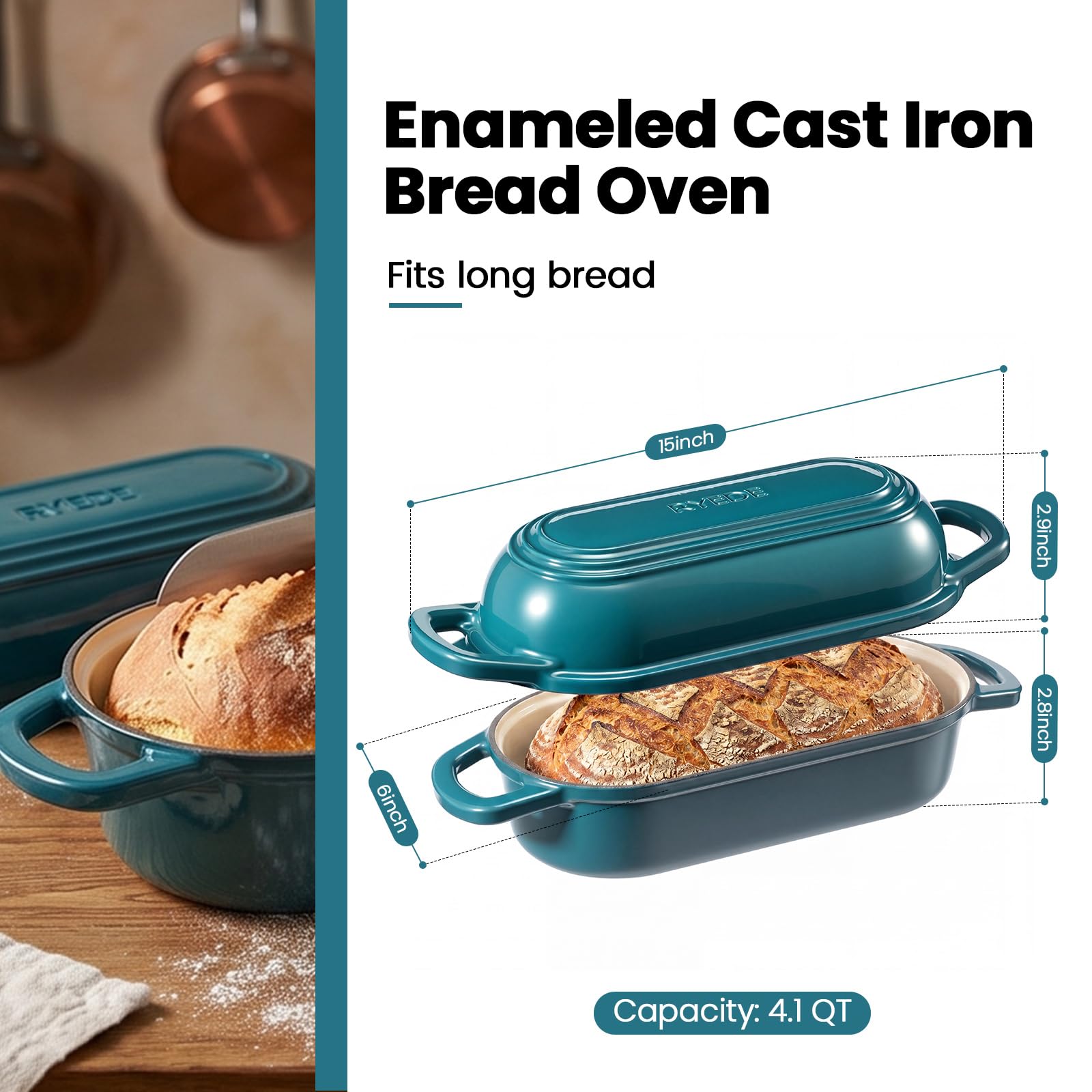 Oval Dutch Oven for Bread Baking - Teal -2 Oval Dutch Oven for Bread Baking - Teal -2