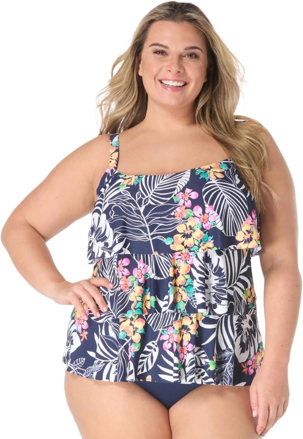 Beach House Plus Size Jane Ruffle Tankini Top — Figure Flattering UPF 50+ Swim Top