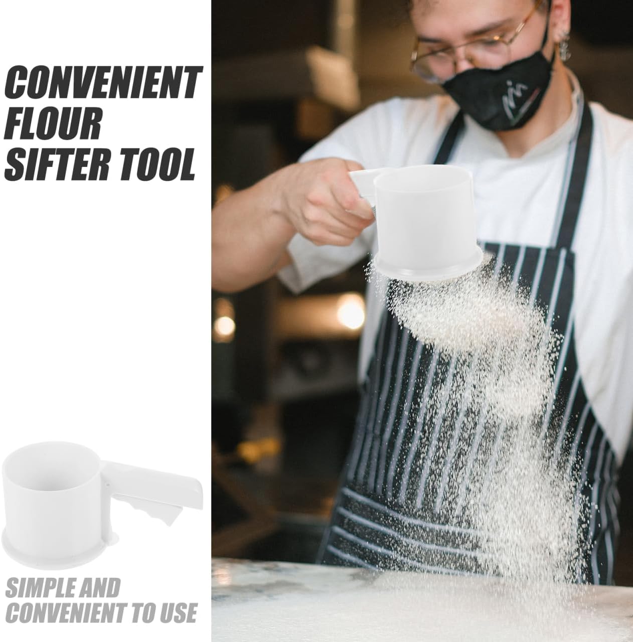 Zerodeko Flour Sifter for Baking Fine Mesh Sifter for Powdered Sugar Reusable Manual Flour Sieve Tool Semi-Automatic Baking for Ingredients 8.66in