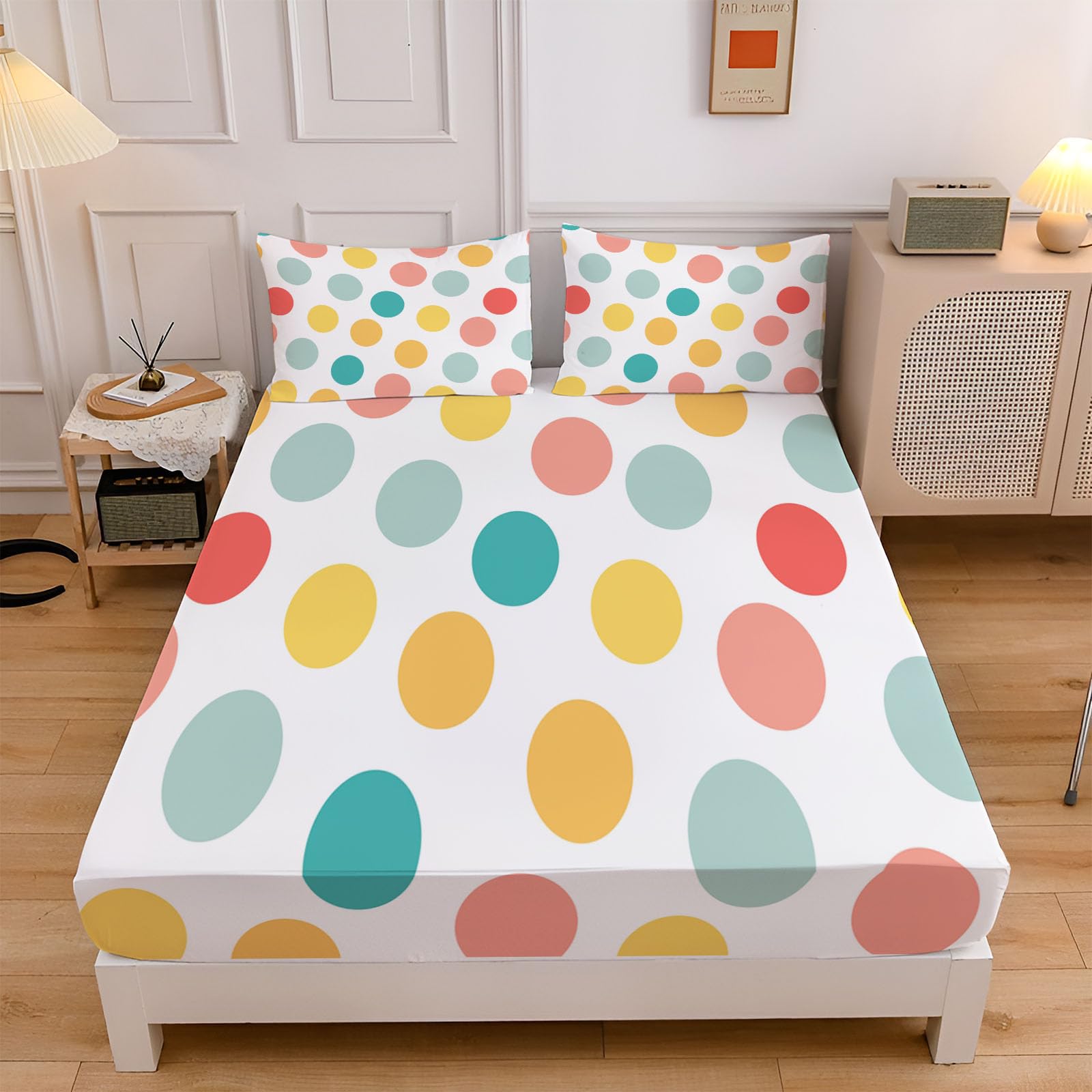 Drap housse 140x200cm blanc ivoire à motif géométrie simple avec bonnet 30cm élastique