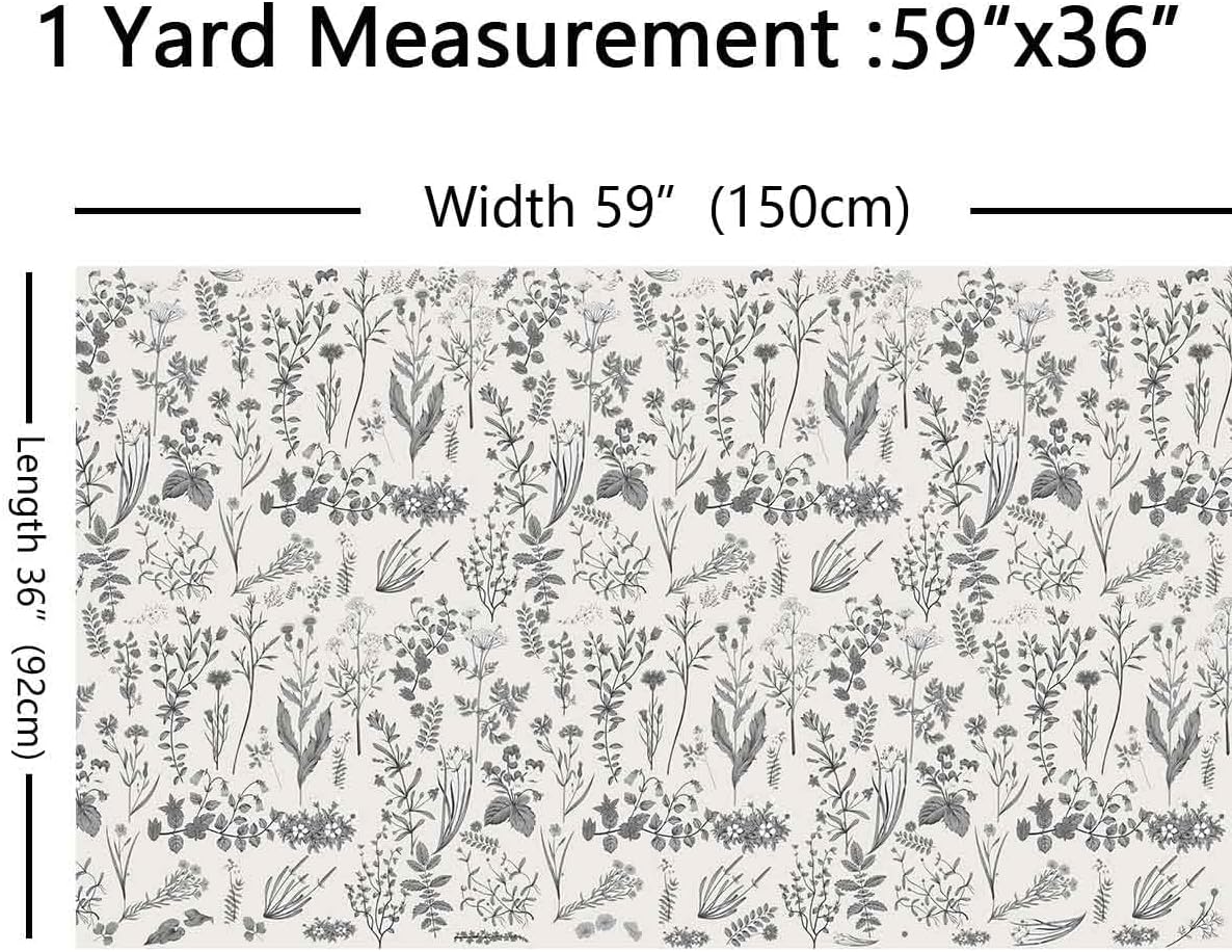 Floarl Upholstery Fabric by The Yard,Farmhouse Flowers Reupholstery Fabric for Chairs,Garden Floral Botanical Waterproof Outdoor Fabric,3 Yards,(L276*W150cm) Gray Black - Image 3