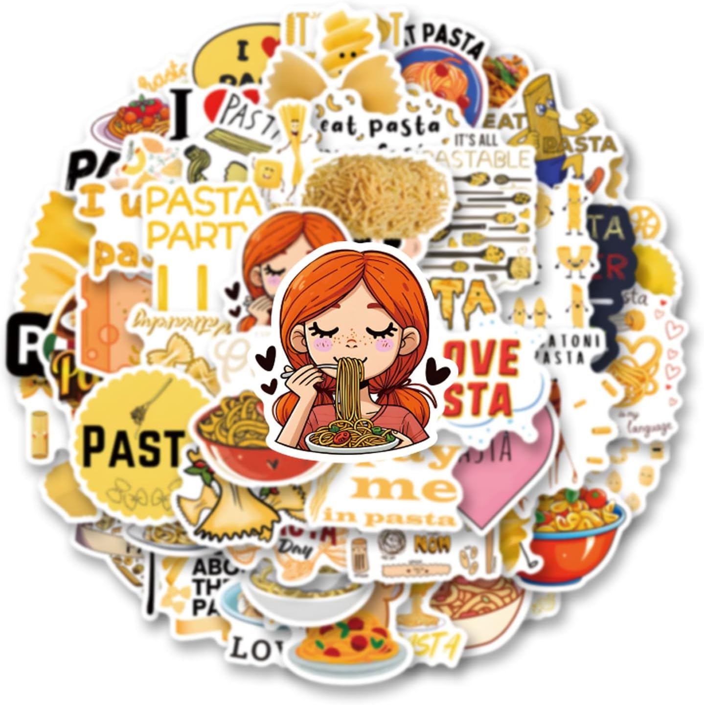 62pcs Pasta Stickers Pack，Cute Cartoon Aesthetic Waterproof Stickers，Vinyl Art Water Bottle,Skateboard,Laptop,Phone,Journaling,Scrapbooking Decals image 4