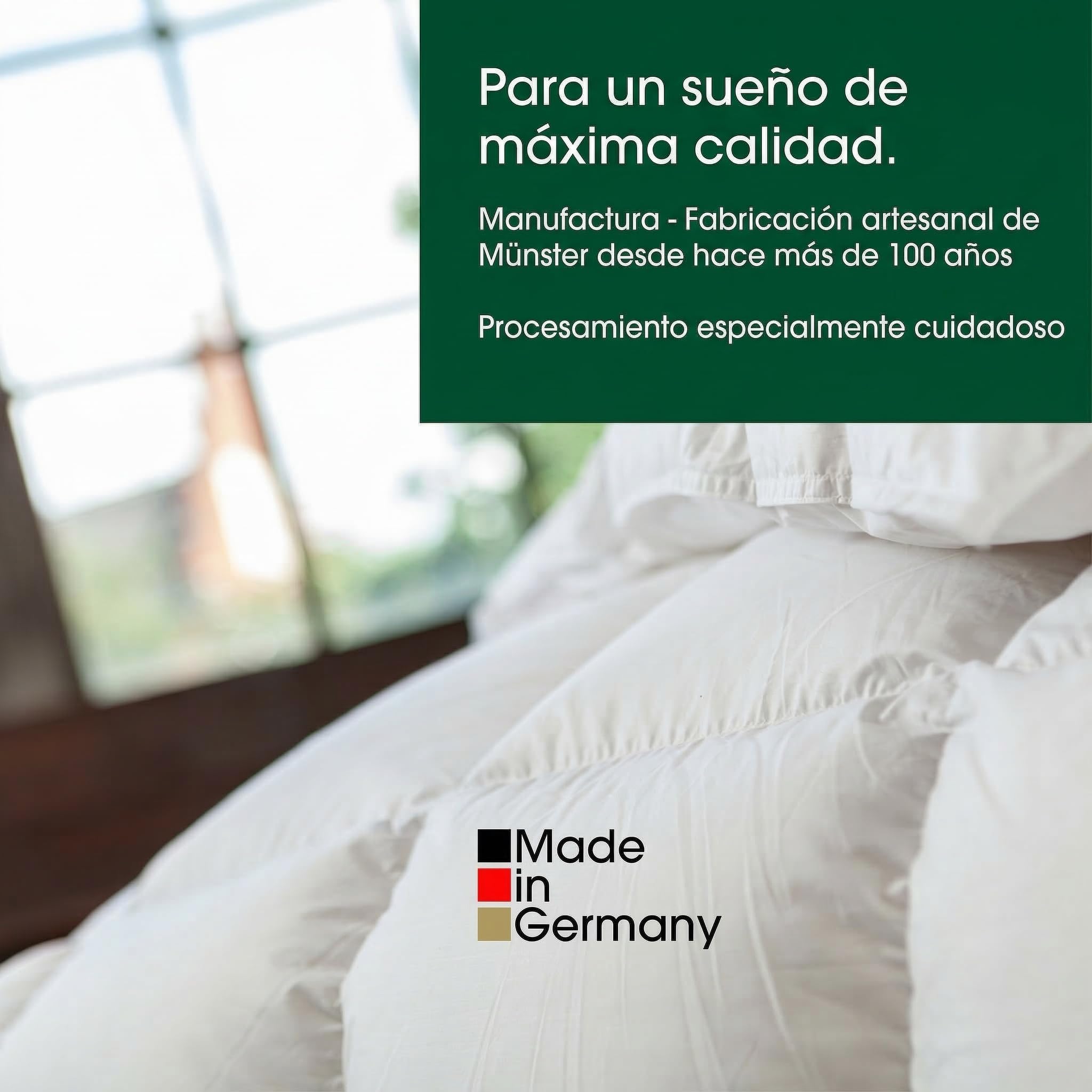 Premium de Luxe Almohada de plumón 50x75 cm - Fabricado en Alemania Almohada de plumas de 100% algodón - Almohada de plumón de 3 cámaras para alérgicos [1er Pack]