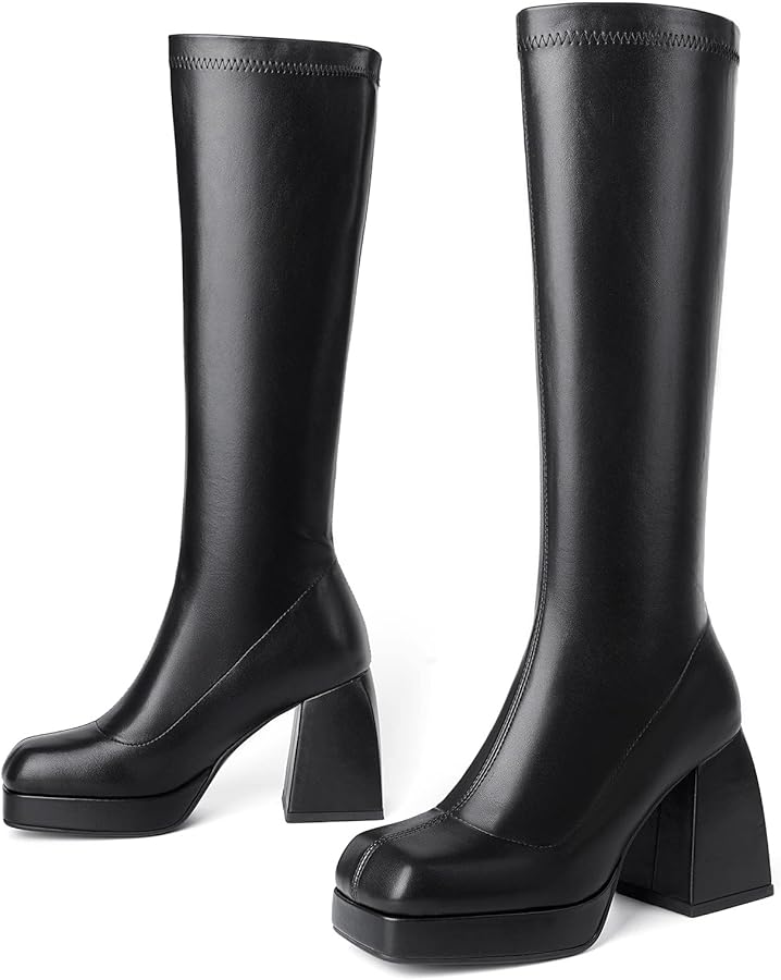 【EMODA】2025AW SQUARE FIT LONG BOOTS Amazon.com: EQAUDES Leather Boot, White Tall Square Toe