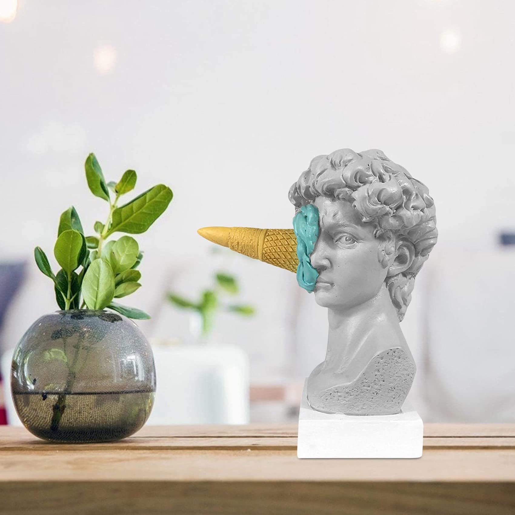 PRATYAHARA Ice Cream Smashing David Statua Europea Moderno Semplice David Busto Statua Camera Da Letto Soggiorno Portico Desktop Decor A